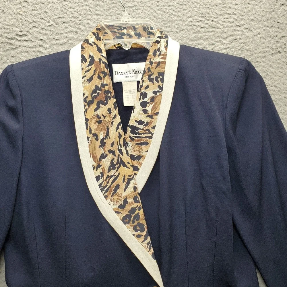 Danny & Nicole Blazer Dress Womens 8P Navy‎ Leopard Print Shawl Collar Formal